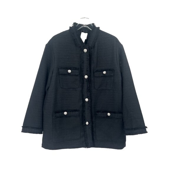 H&M Textured Weave Black Knit Cotton Jacket Decorative Buttons Sz M - Picture 1 of 8